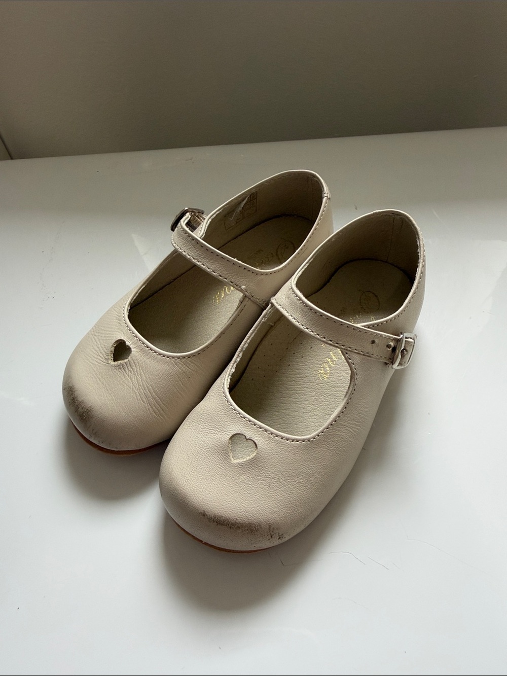 Classic Kids Mary Jane Shoes in Cream - Little Heart Detail